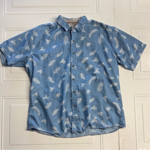 Wayan Natural Wear Other - Wayan Natural Wear WNW Feather Blue Mens Large Short Sleeve Button Up Shirt